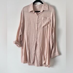 Light Tan Gauze Button-Up Oversized Shirt/Cover up/Dress